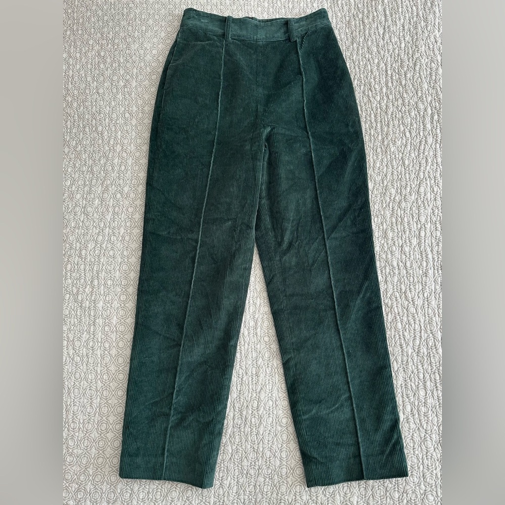 Lovers & Friends Dark Green High Waist Corduroy Pants Straight Leg Wide Wale S